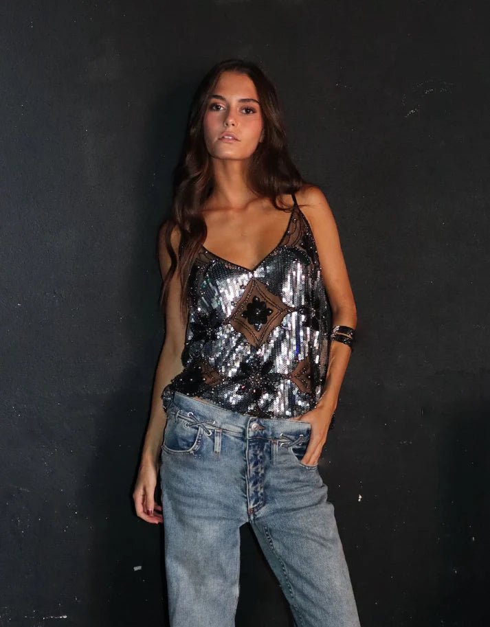 Embellished Mesh Top