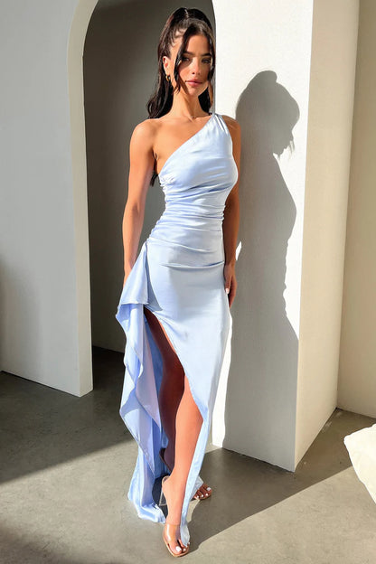 One Shoulder Satin Maxi Dress